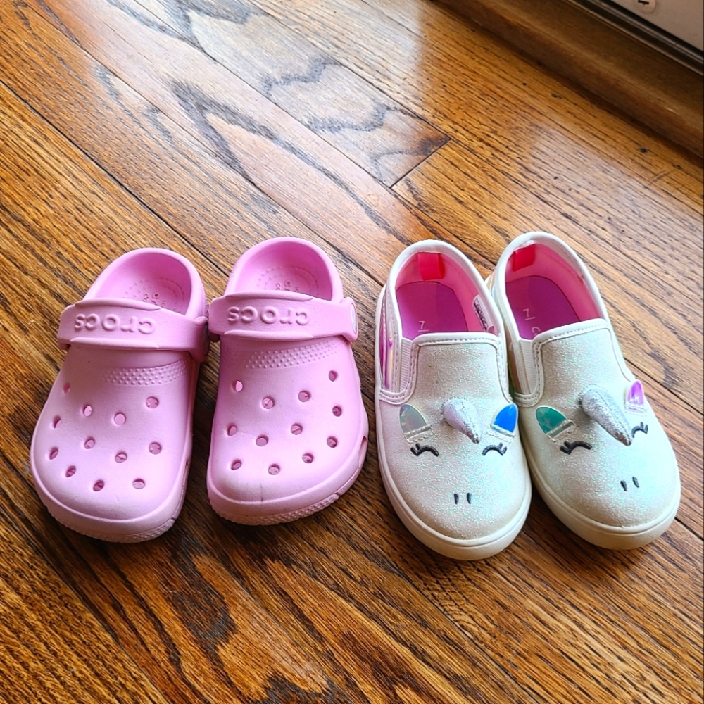 Toddler 7 Girls Crocs and Carters Shoes Bundle